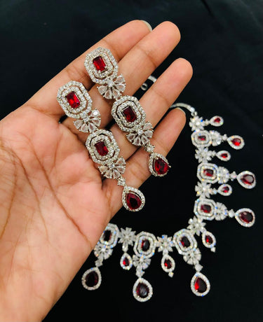 Red Drop Square Necklace Set